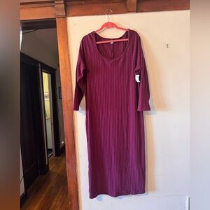 Magenta Ribbed Midi Dress